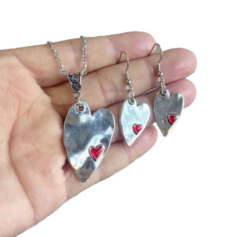 Silver-Plated Double Heart Necklace & Heart Earrings Set