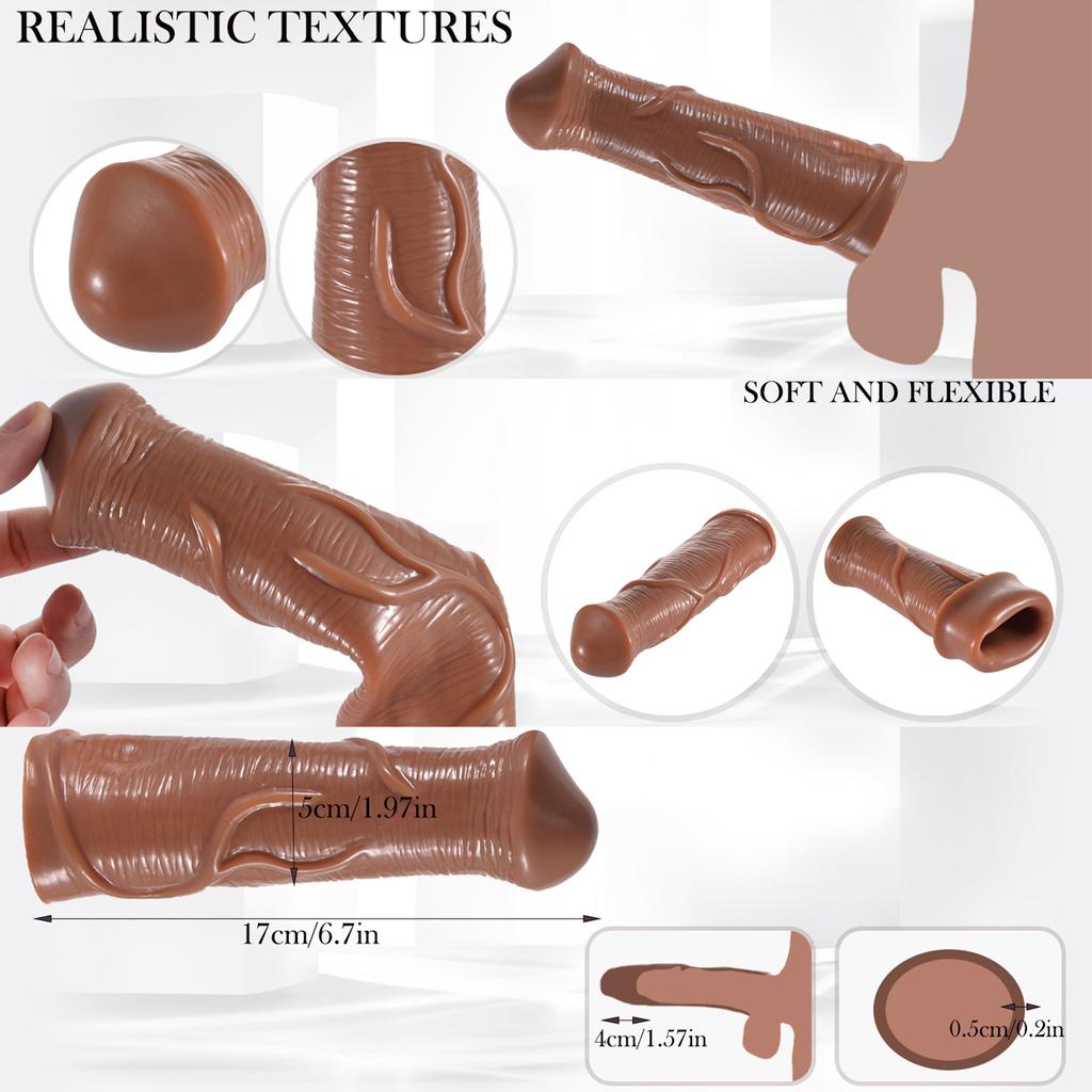 Realistic Horse Penis Enlargement Sleeve Girth Cock Sheath Extender Reusable Condom Extended Dildo Dick Adult Sex Toy for Men Couple Erotic Goods Shop