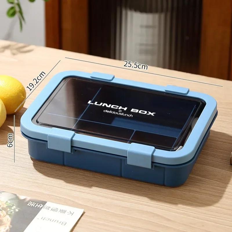 1500ML Portable with Grid Division Lunch Box Kids Students Office Bento Box with Fork and Spoon Microwave Food Storage Container