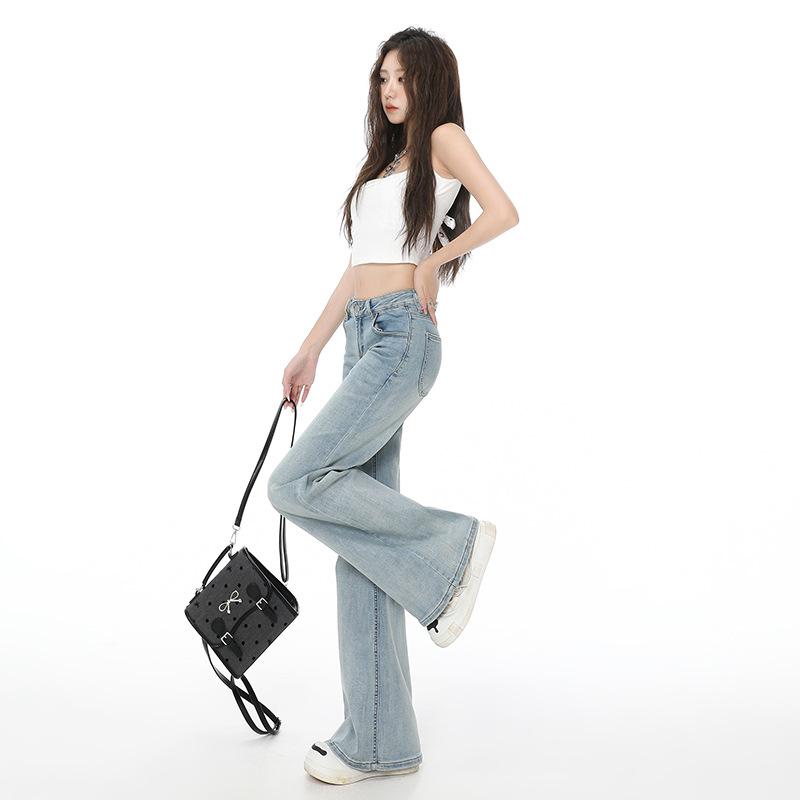 Low waist micro-flared jeans women's autumn and winter new light blue pants black cow flared pants medium pants