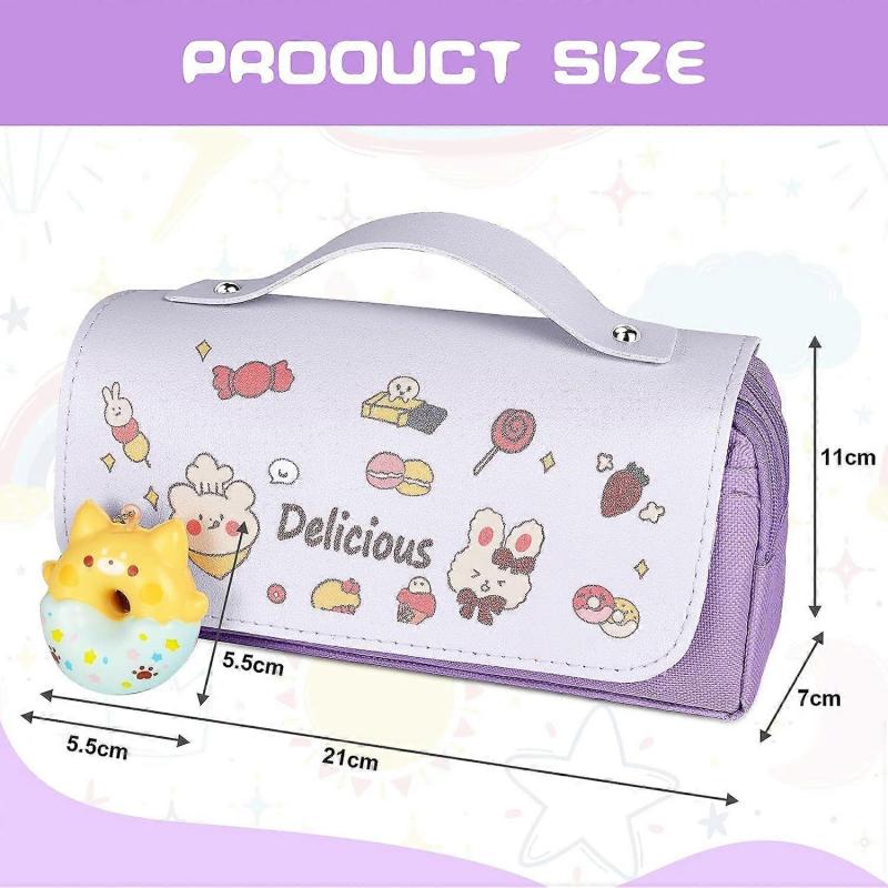 Purple Large Stationery Box Waterproof Handle Stationery Bag with Decompression Toys (Random Delivery) College Office Workers Girls Boys Teenagers