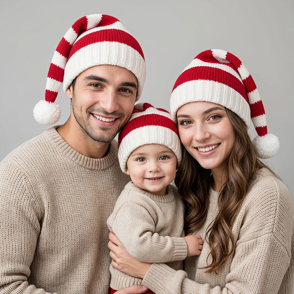 Green Red Christmas Knitted Hat Stripe Parent Child Hat All-match Santa Beanie Hat Winter/Autumn