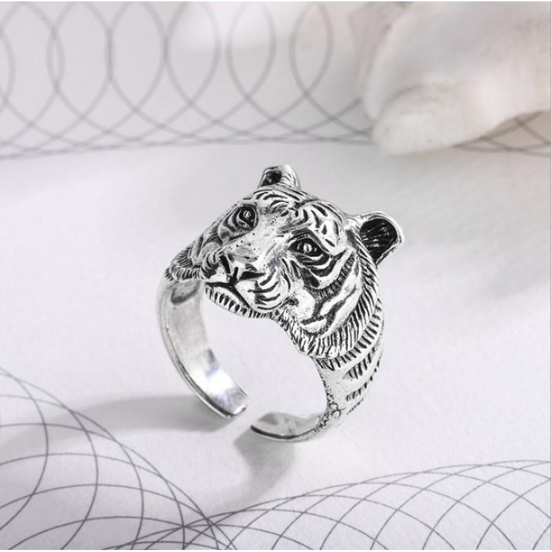 Verstellbarer Tigerkopf Ring Herren Damen Vintage Retro Tierkreiszeichen Schmuck Vergoldetes Statement Accessoire