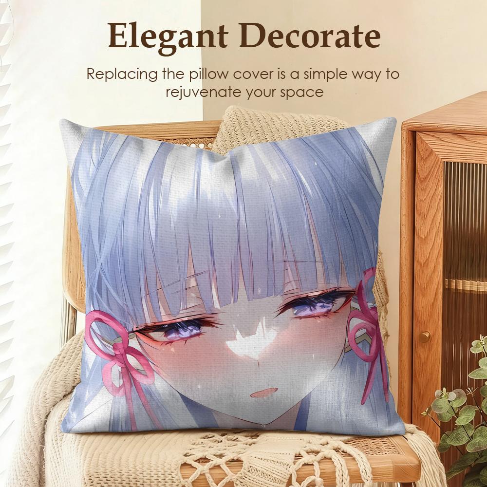 Kamizato Ayaka Genshin Impact Cushion Cover Natural Linen Organic Fabric DoubleSided Printing Sofa Home Decor Gift Pillow Case