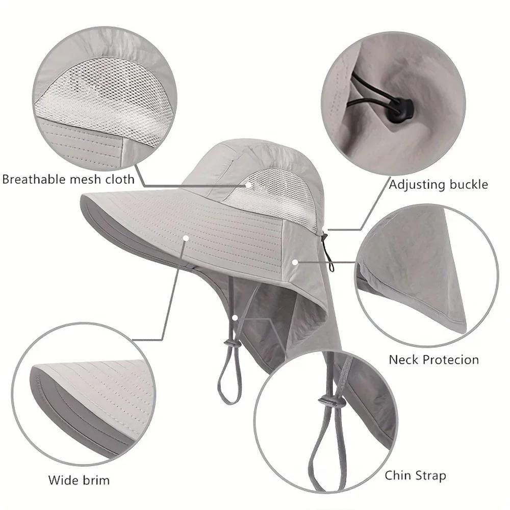1PC UPF50+ Wide Brim Sun Hat with Neck Flap for Men & Women Outdoor Protection Safari Cap Summer Breathable Hiking Fishing Hats