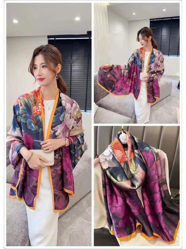 2024 Stylish Korean Brocade Silk Scarf for Women - Versatile Spring/Autumn Shawl