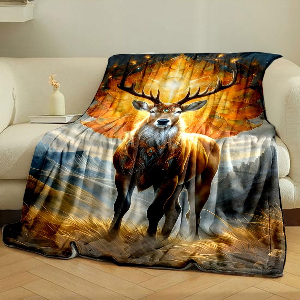 Mythical Glowing Deer Blanket Bedroom Blanket for Livingroom Couch Lunch Break Soft Throw for Friend's Festival Gift