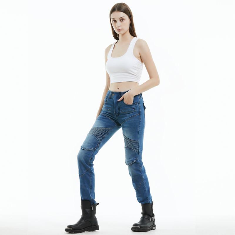 Womens Motorcycle Riding Jeans Pants With Protective Padding Stretch Denim Off-Road Street Use
