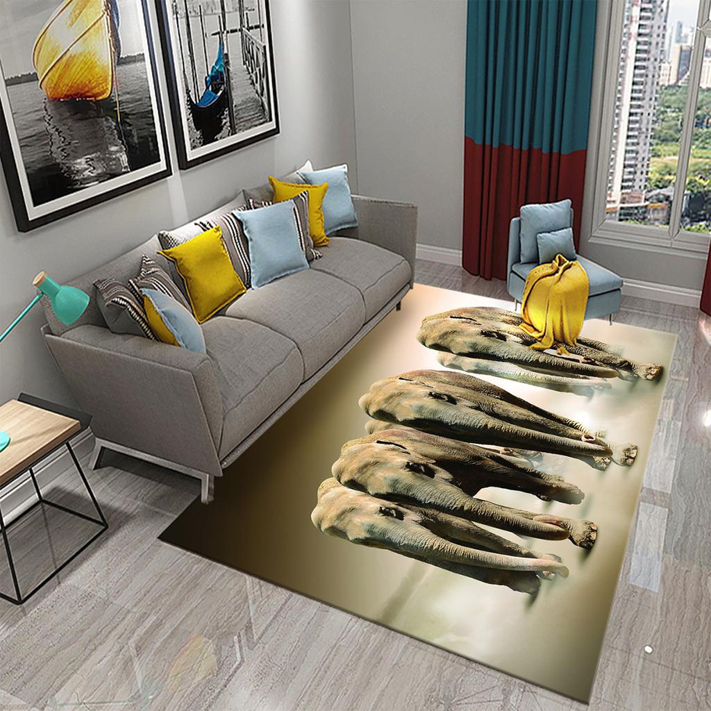 African Elephant Carpet African Animal Rugs for Living Room Bedroom Dining Kitchen Office Bathroom Non-Slip Large Decor Carpet