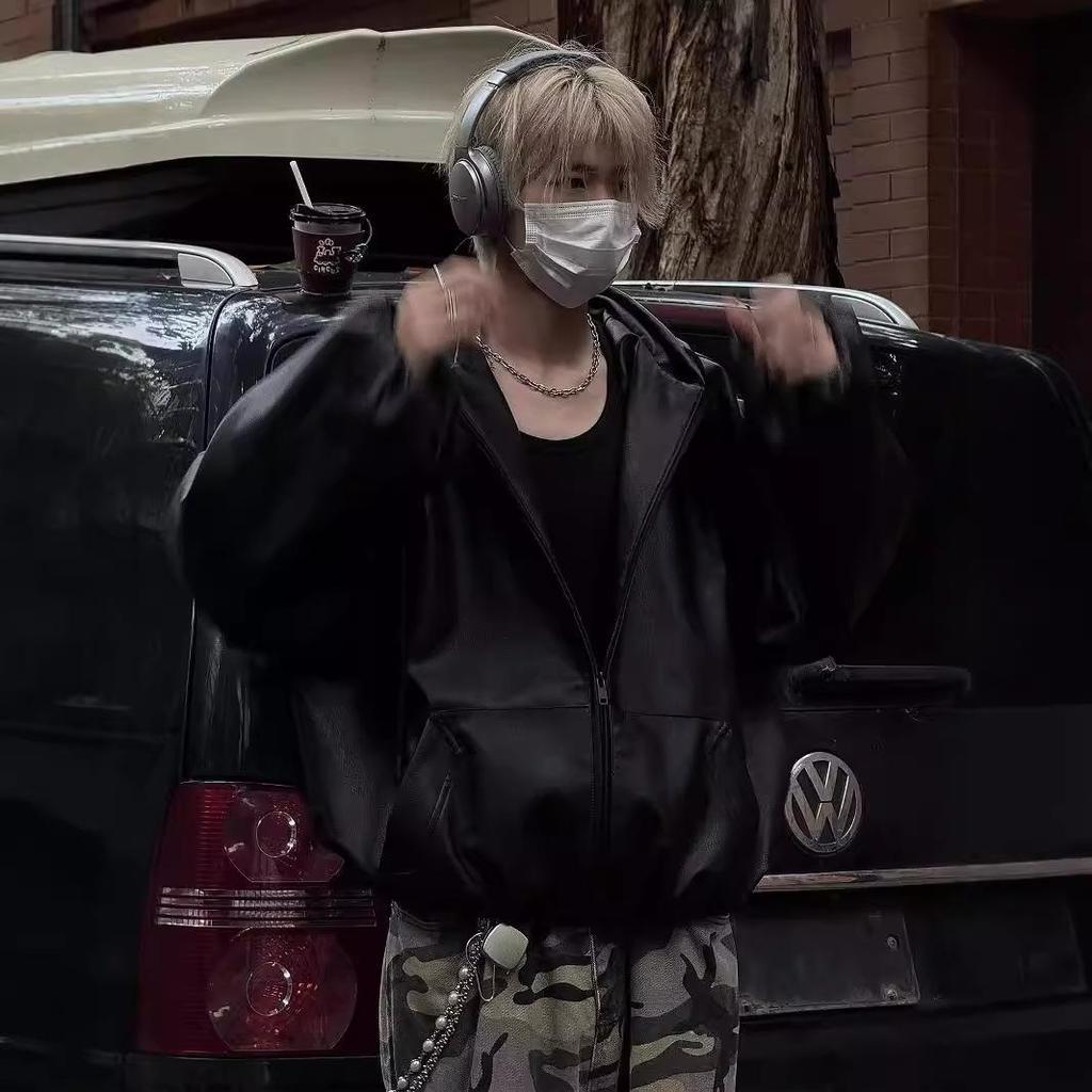 Chaqueta Retro Negra de Cuero PU para Hombre con Capucha - Estilo Béisbol de Primavera/Otoño