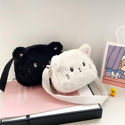 Cartoon Cat Baby Girls Crossbody Bags Cute Soft Plush Children'S Shoulder Bag Winter  Kids Furry Handbags Coin Purse