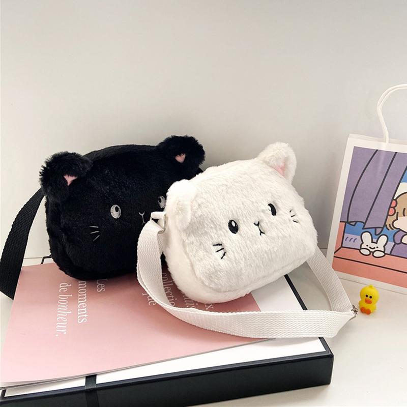 Cartoon Cat Baby Girls Crossbody Bags Cute Soft Plush Children'S Shoulder Bag Winter  Kids Furry Handbags Coin Purse