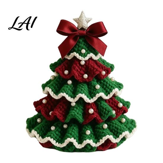 Decorative Yarn Tree for Bookshelves DIY Crochet Christmas Kit Beginner-Friendly Xmas Craft Kit with Bow Handmade Fairy Tale Project And Faux