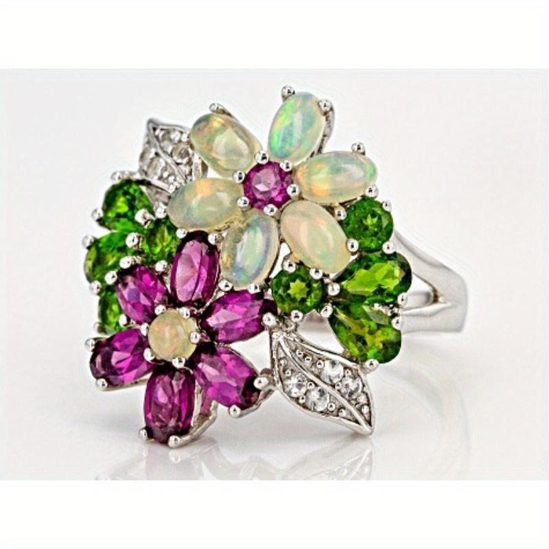 Color treasure flower ring, suitable for Independence Day party, opal, color treasure parquet, fresh and chic, full of romantic vitality.