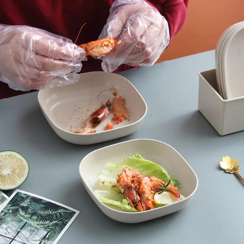 1/4Pcs/Set Dessert Plate Pure Natural Wheat Square Snack Straw Bowl Sauce Seasoning Dish Degradable ECO-friendly Tableware
