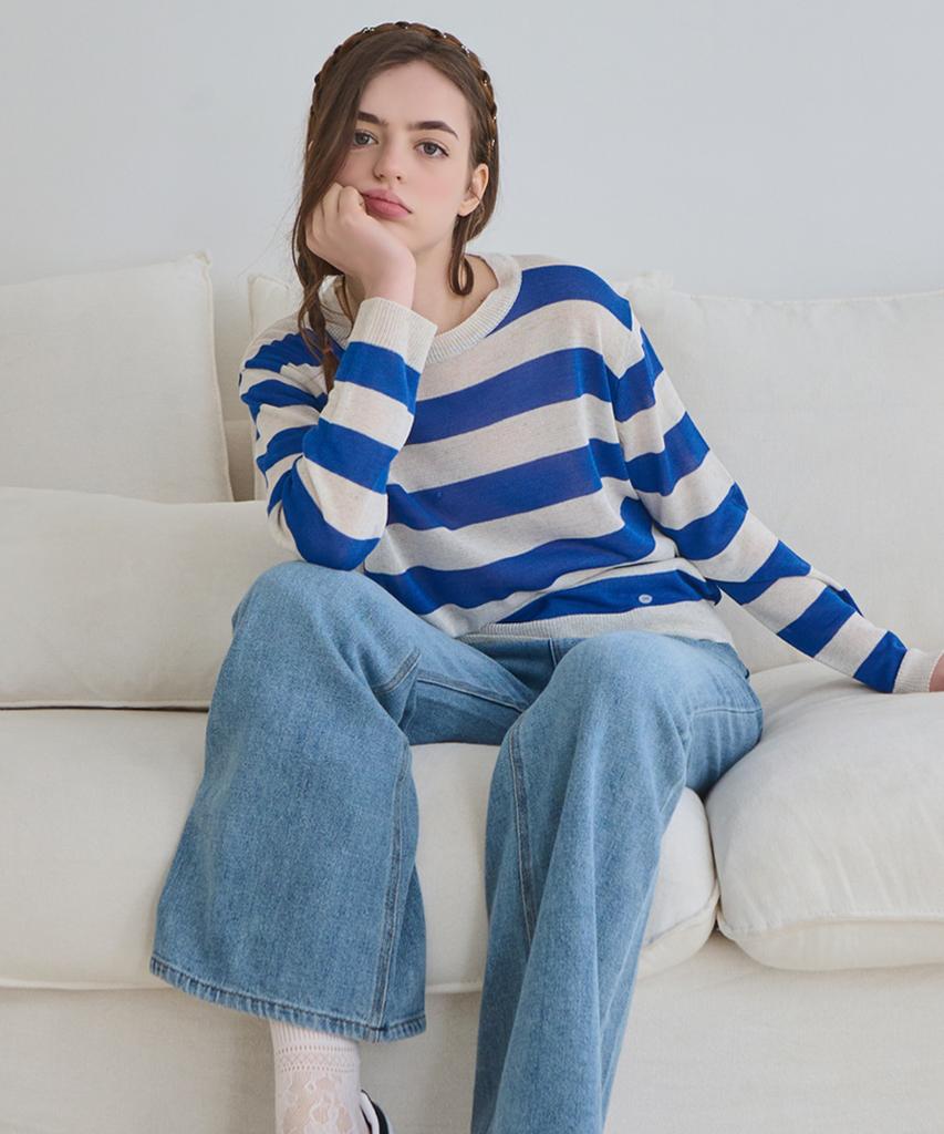 SLOWLOLLI Stripe Round-Neck Knit_4 Colors