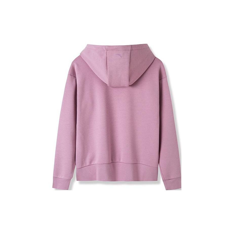 Anta Training Series Printed Letter Hooded Pullover Loose Fleece Sweatshirt Women sweatshirt Purple 162147711-3