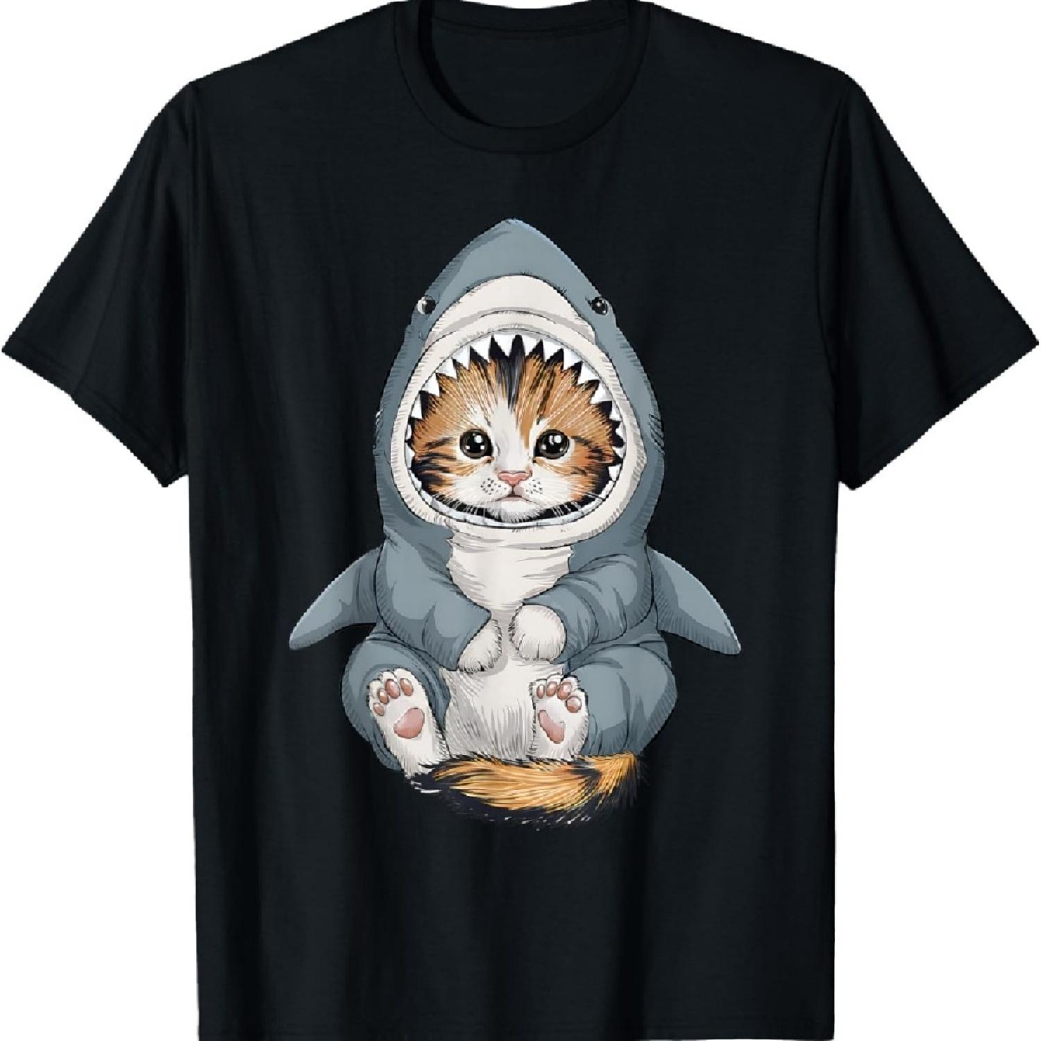 

Cute Kitten in a Shark Costume Kitty My Cat is a Shark T-Shirt S