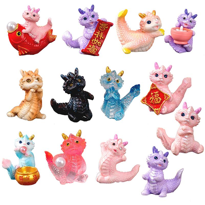 Cute Mini Dragon Figurine 2023 Year Of The Dragon Ornament Micro Landscape Decoration Dollhouse Miniature Toy
