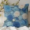 New 3D Imitation Plush Blue Rose Pillowcase Pastoral Home Sofa Cushion Pillowcase Decoration