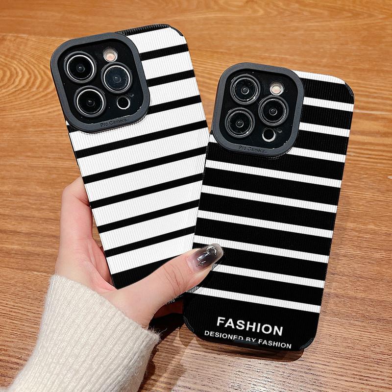 Vertical Grain Leather Simple Design Printed Soft Silicone Phone Case Back Cover with Camera Lens Full Protection for Samsung
