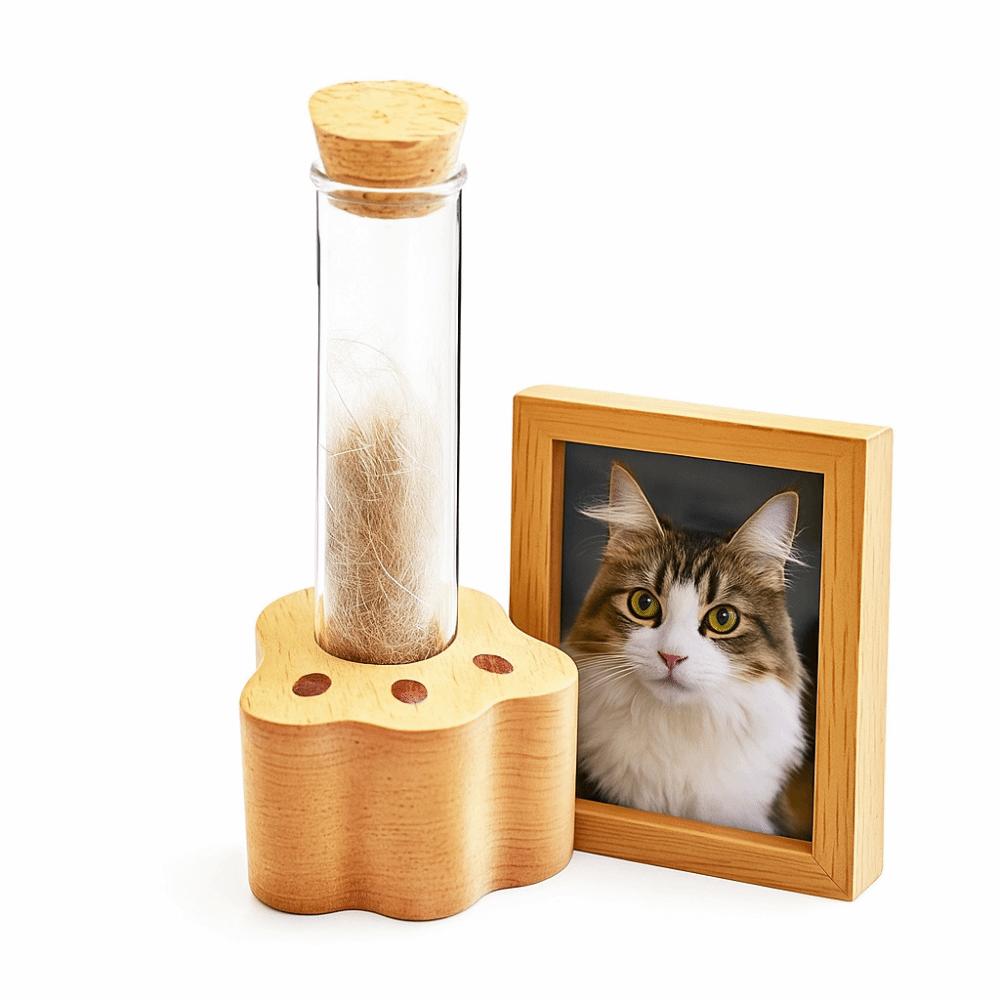 Wooden Base Cat Hair Holder Paw Shape Multi-functional Hair Keepsake Display Vase Durable Transparent Pet Memorial Gift Trinkets