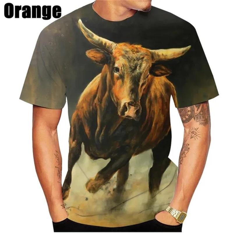 Hot Sale 3D Printing Bull Graphic T Shirts Short-sleeved Round Neck Men's Tee Tops Clothing Plus Size Streetwear Tshirt
