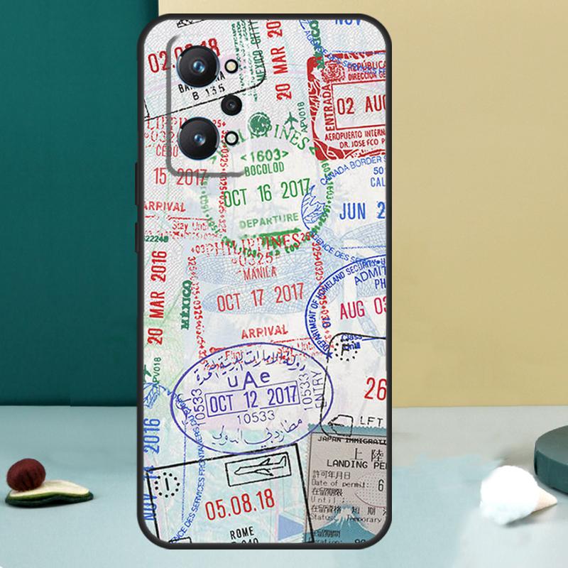 Retro Post Card Passport Stamps For Realme GT 7 Pro GT 5 6 6T C67 C61 C55 C53 C51 C21Y C25S C75 10 11 12 13 14 Pro Plus Case