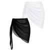 2Pcs Beach Sarongs Sunscreen Polyester Fiber Soft Beach Cover Up Skirt Bikini Wrap Black White