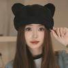 Korean Retro Cat Ear Octagonal Beret For Women Autumn And Winter Brushed And Warm