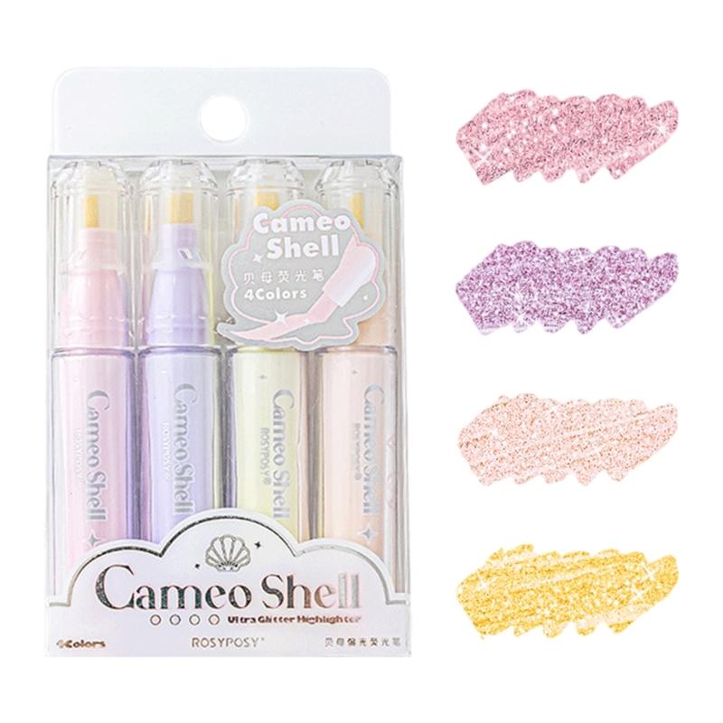 

4x/Set Highlighter Set Clear Color Highlighter Pen Drawing Pen Highlighter Markers Stationery Supplies 1