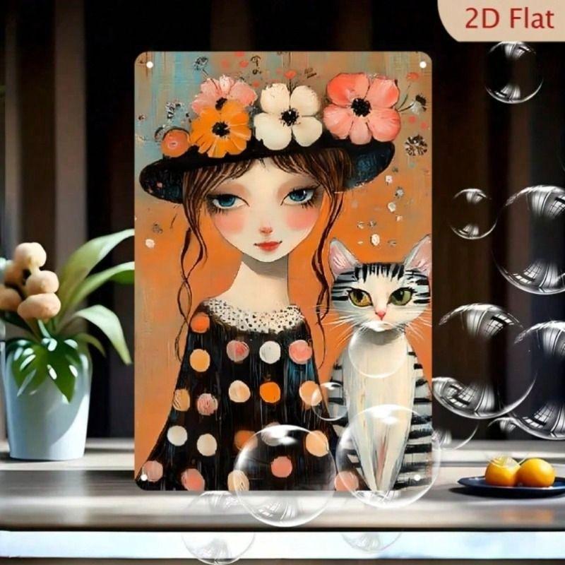 Vintage Cat Flowers Metal Sign Wall Decor Joom