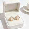 Korean Japanese Zircon Pearl Petal Stud Earrings: Exquisite, Fashionable, Light Luxury, Versatile, Super Shiny for Women
