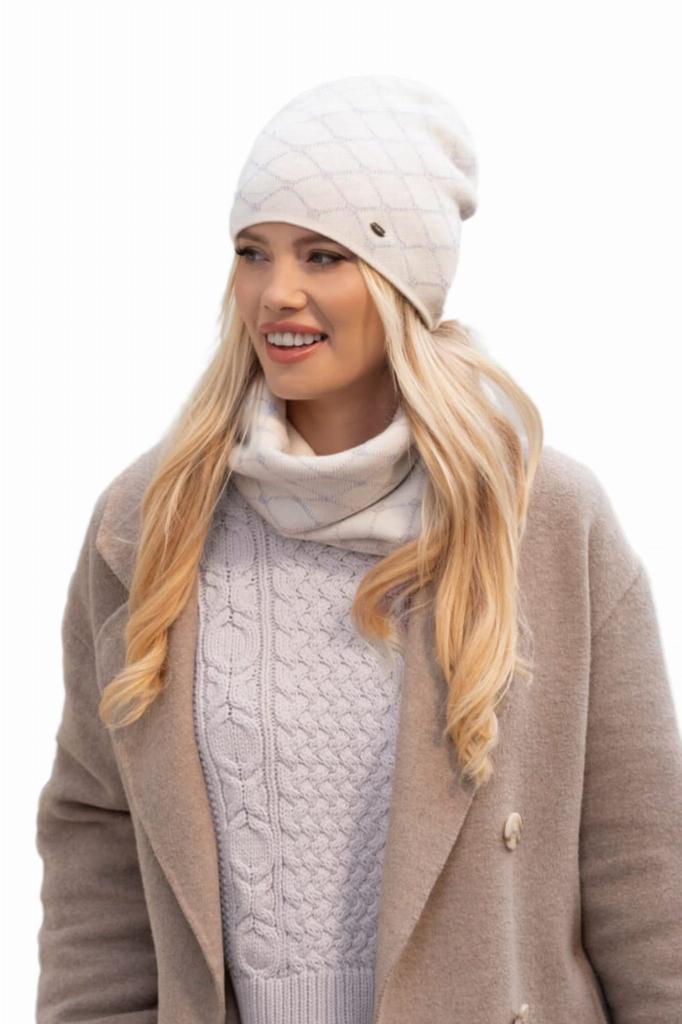 Diamond Cotton Hat and Tube Set, Ecru Color