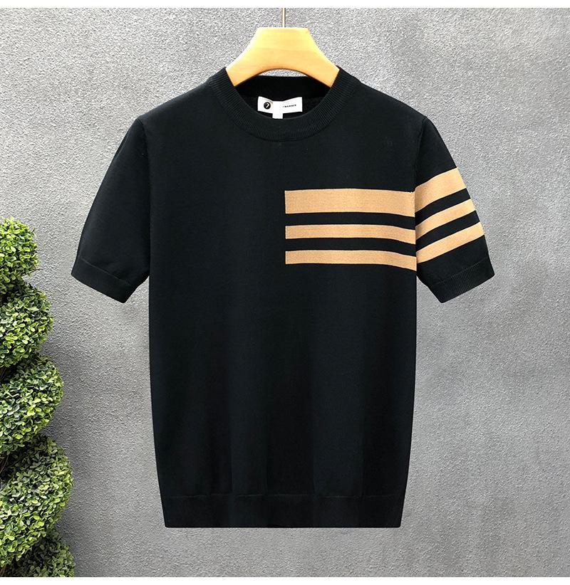 Summer Pullover Thin Short-Sleeved T-Shirt Men'S Premium Round Neck Thin Knitted Sweater Simple Half-Sleeve