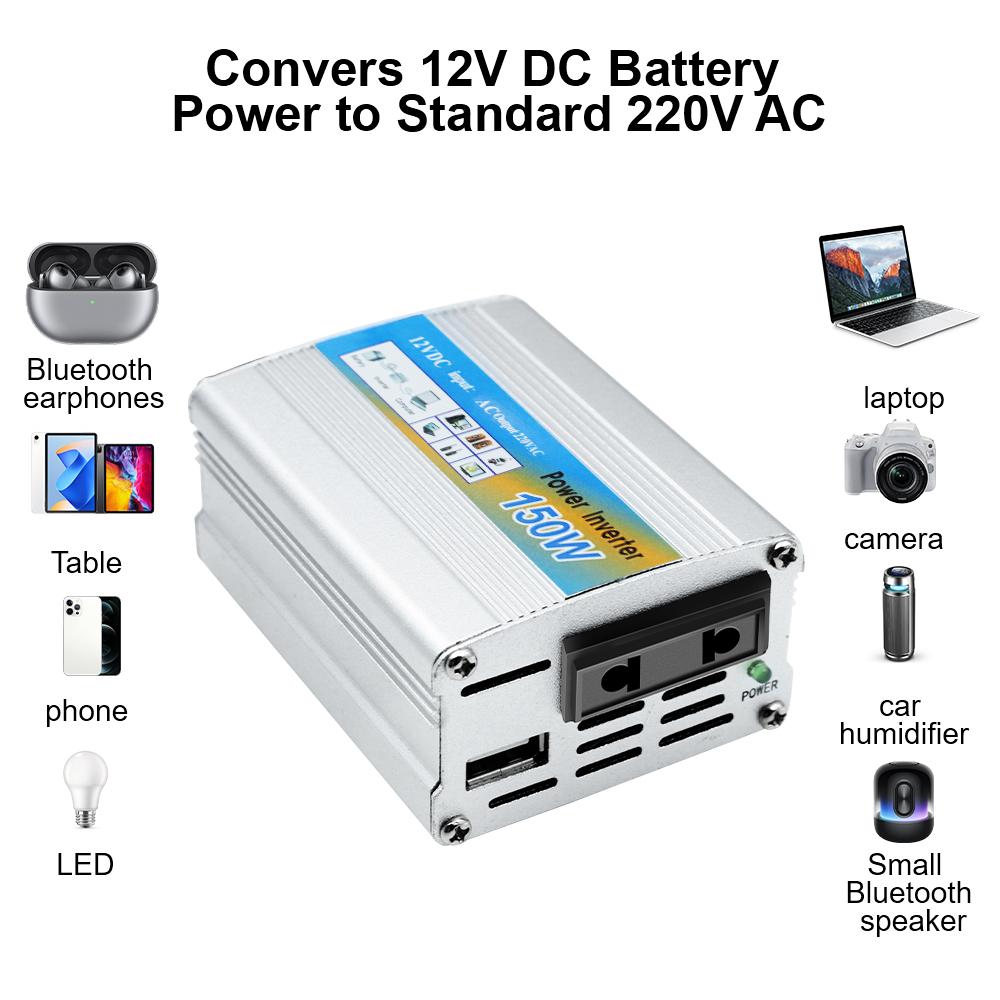 USB Voltage Transformer Car Power Inverter Conversion USB Battery Clip Portable 150W Mounted Inverter DC 12V To AC 220V 50Hz 12V Multiple Protection