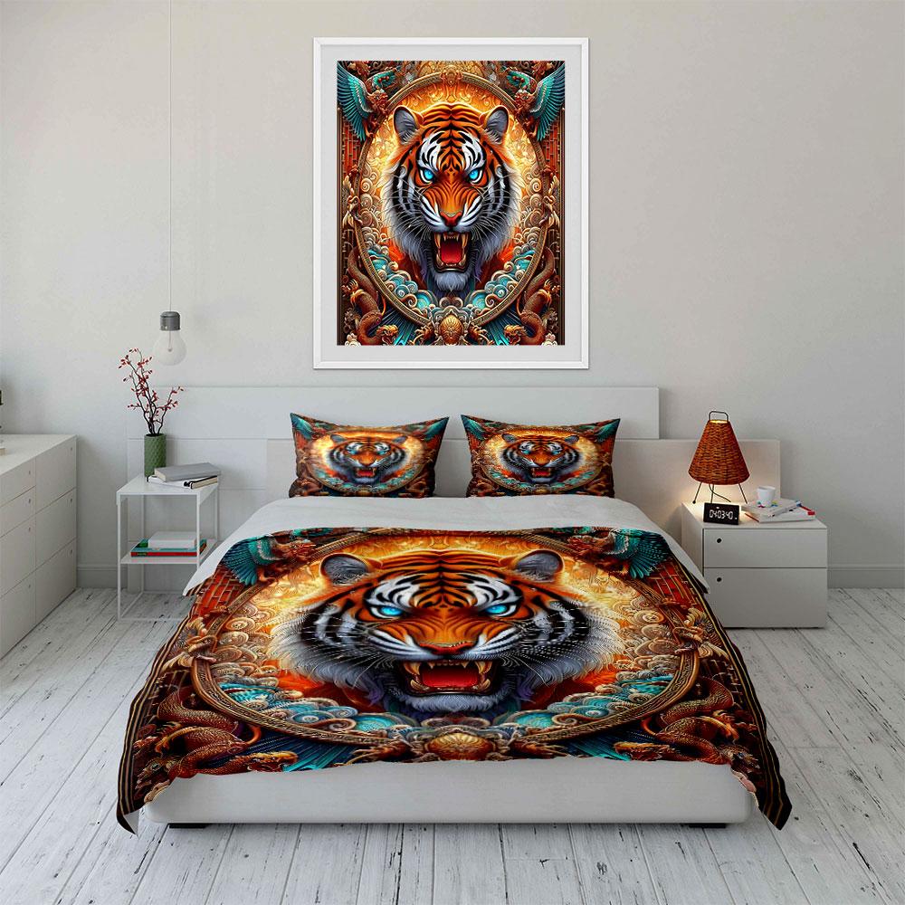 Fierce Tiger's Majestic Roar Bedding Sets Duvet Covers Pillowcases(1* Duvet Cover 2* Pillowcases Without Duvet Insert)