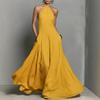 Spring Summer Women's Linen Cotton Blend Simple Backless Sleeveless Long Maxi Dress for Europe America