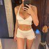 Halter V Neck Shorts Female Swimsuit High Waist Bikini Women Swimwear Two-pieces Bikini set Bather Bathing Suit Swim