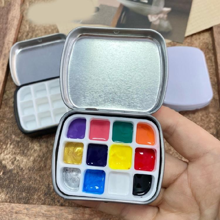 Leakproof Watercolor Paint Palette Box with Lid 12 Well Travel Paint Case Metal Paint Container Acrylics Paint Box