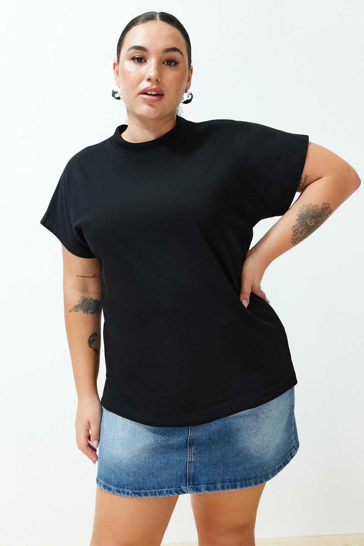 

Women s Fashion New Big Size T-Shirt Black High Collar Boyfriend Knitted T-Shirt
