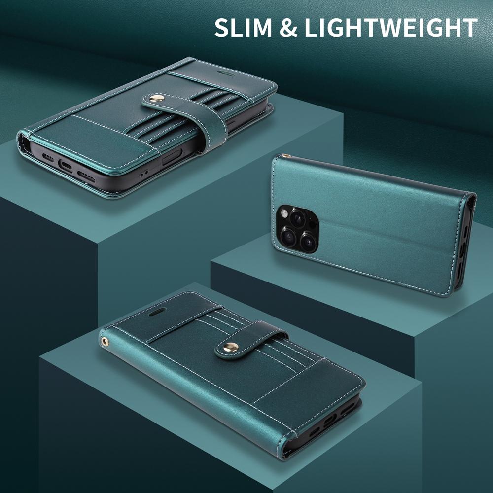 RFID Bloking Phone Case with 6 Card Slots & Cash Pocket Kickstand PU Leather Wallet Case with Wrist Strap for iPhone 17/16/15, Samsung, Xiaomi