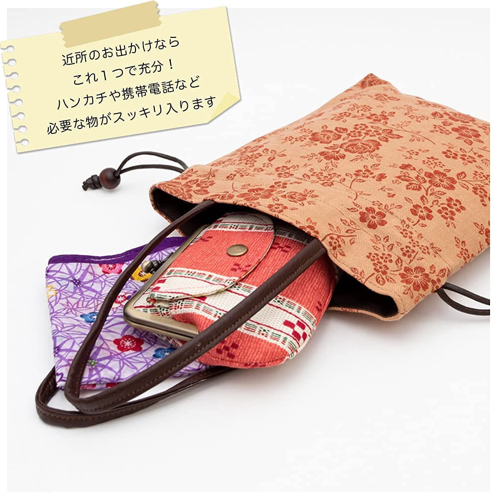 Mini Tote Persimmon Shibu Made in Lightweight Mini Handbag Drawstring Shibu Hand [creareki] Bag, Women's Bag, Small, Dyed, Japan, KS-112 (Persimmon