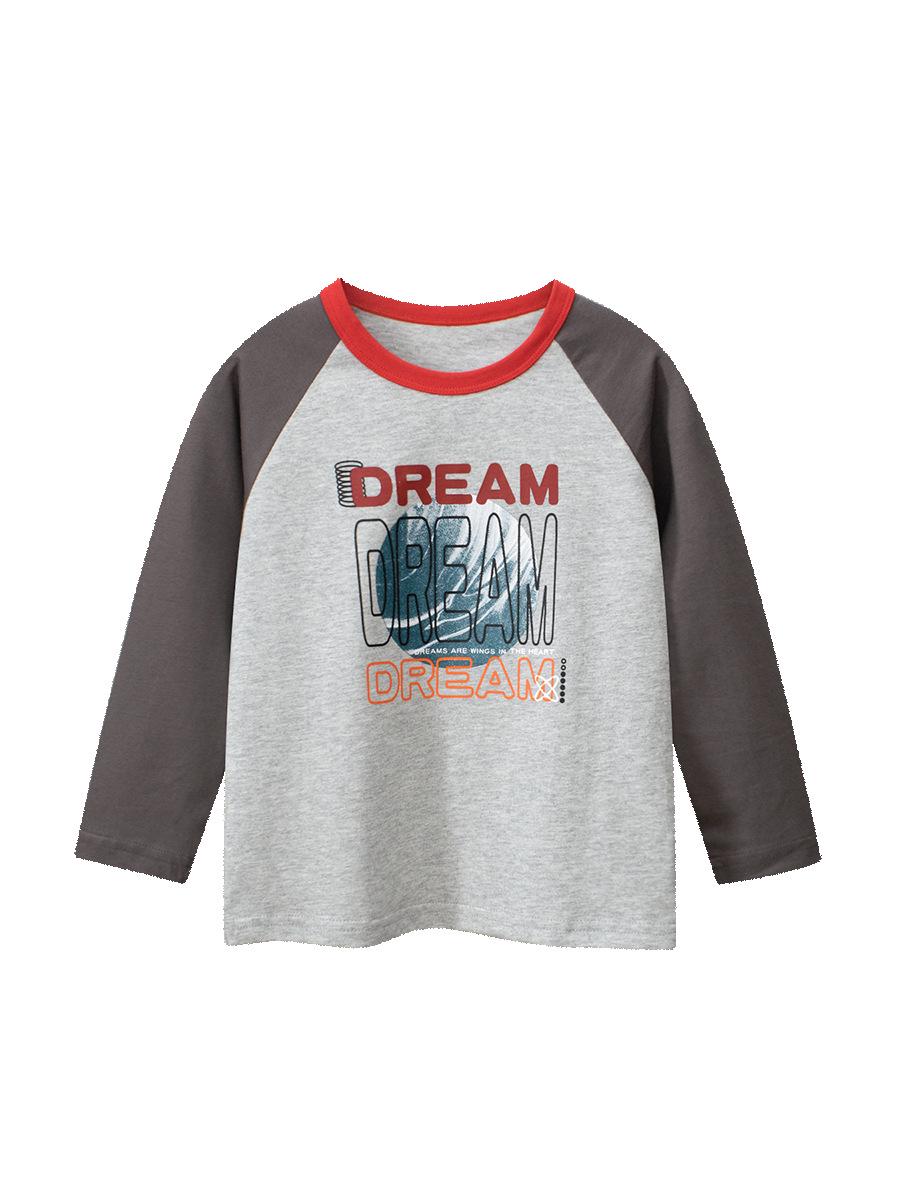 27kids Boys  Korean Style Cartoon Long Sleeve T-Shirt - Autumn Spliced Sleeve Baby Base Layer 130 cm
