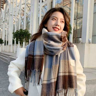 Plush Plaid Wool Scarf Tassel Long Shawl Retro Cape Wraps  Student
