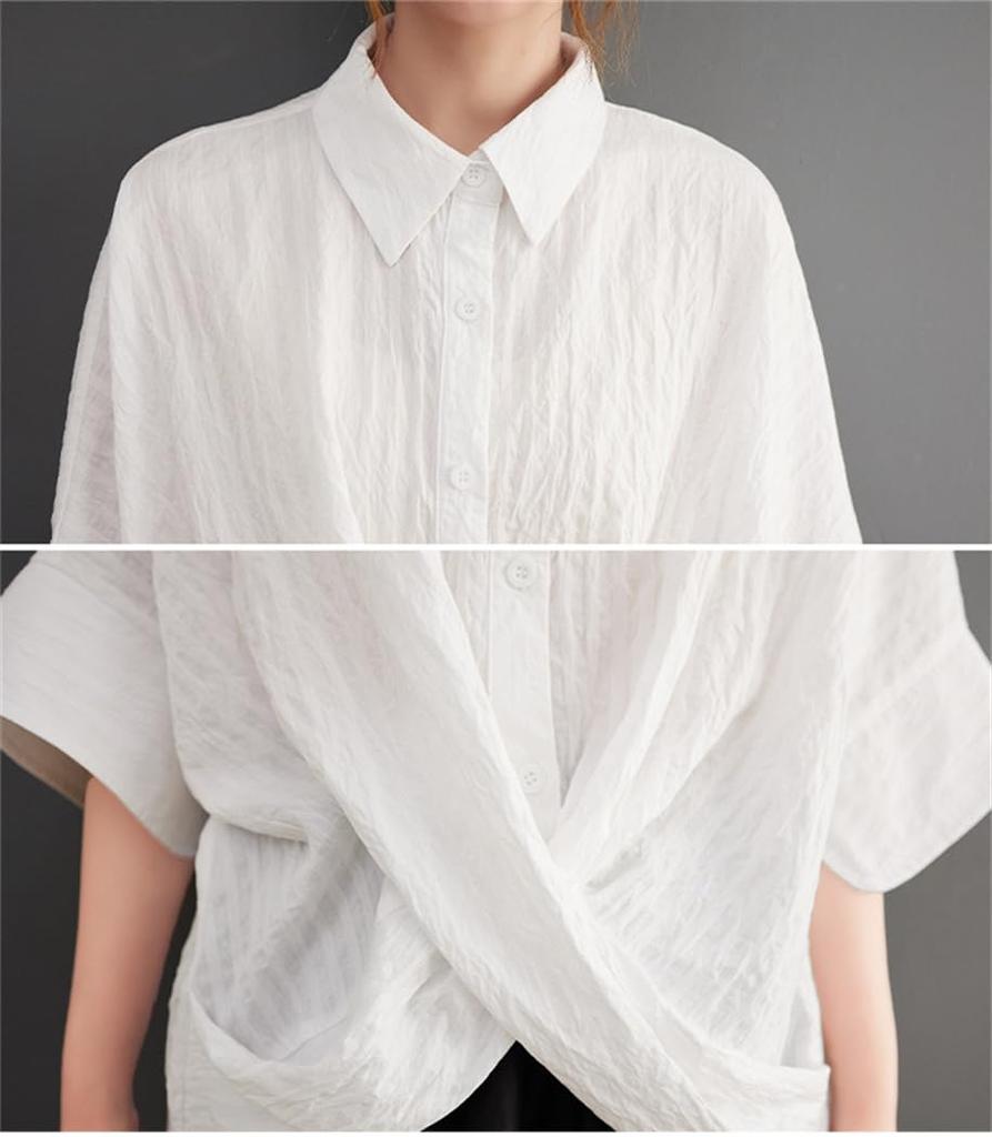 Sehnsucht nach Frühling und Sommer [Mohokyo] Kurzärmelige Damenbluse, Top, Tunika, T-Shirt, locker, süß, Hemd, lässig, elegant, schlicht geschnitten, körperbedeckend,