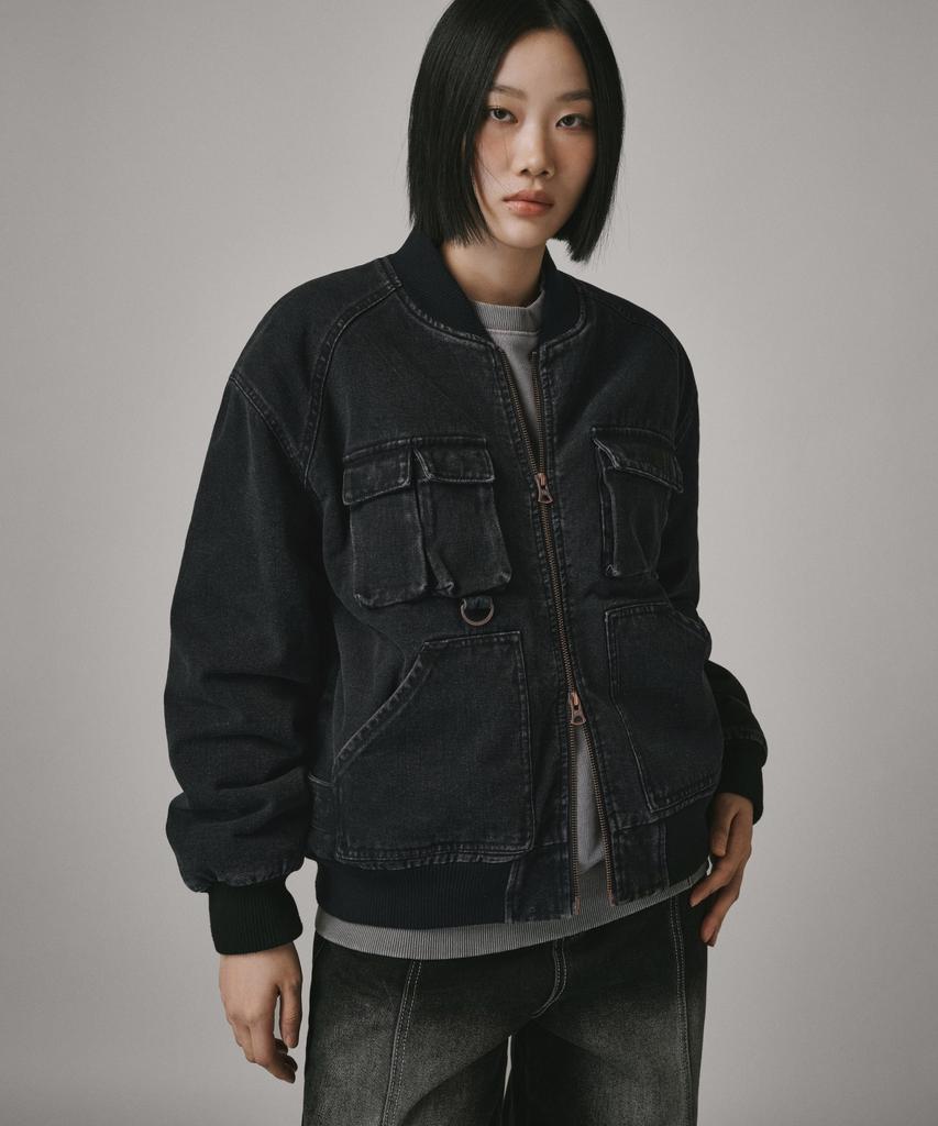 Verdnt Boa Fleece Denim Bomber Jacket [Black]
