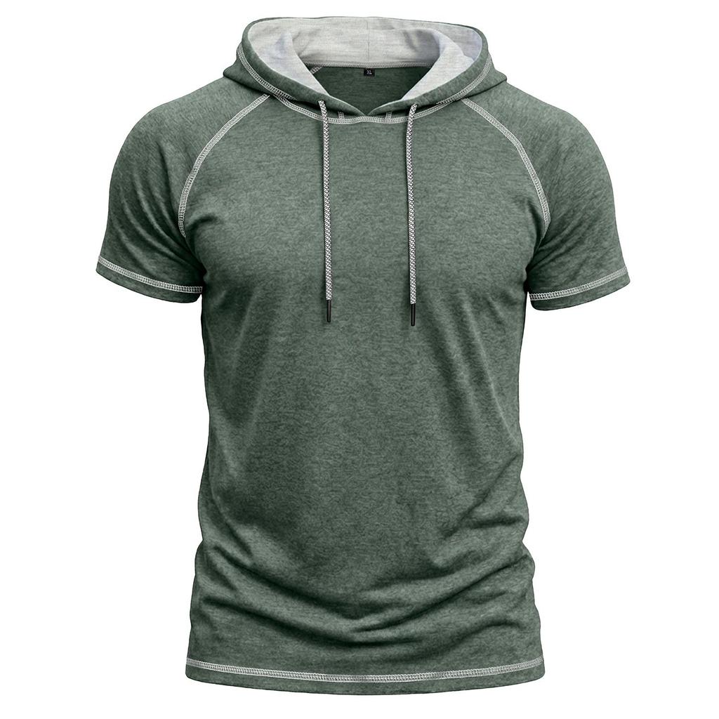 Men’s Shirts Short Sleeves Hooded T-shirts Fitness Tops Summer Casual Wear Pullover Hoodie