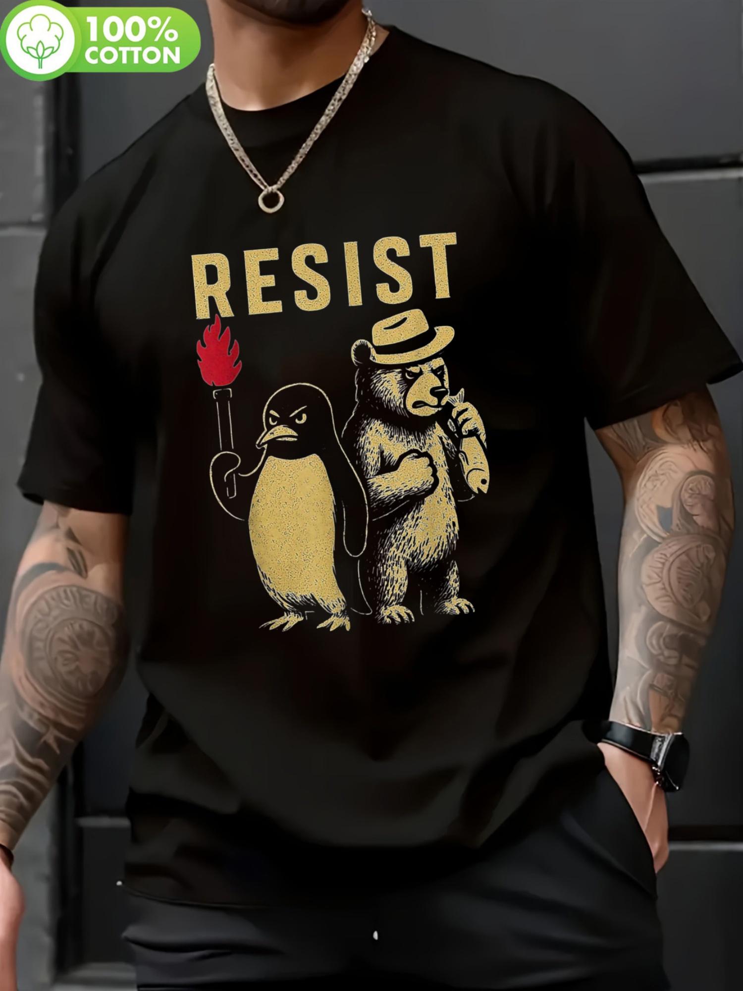 Resist Graphic T-shirt - Penguin & Bear Protest Design S