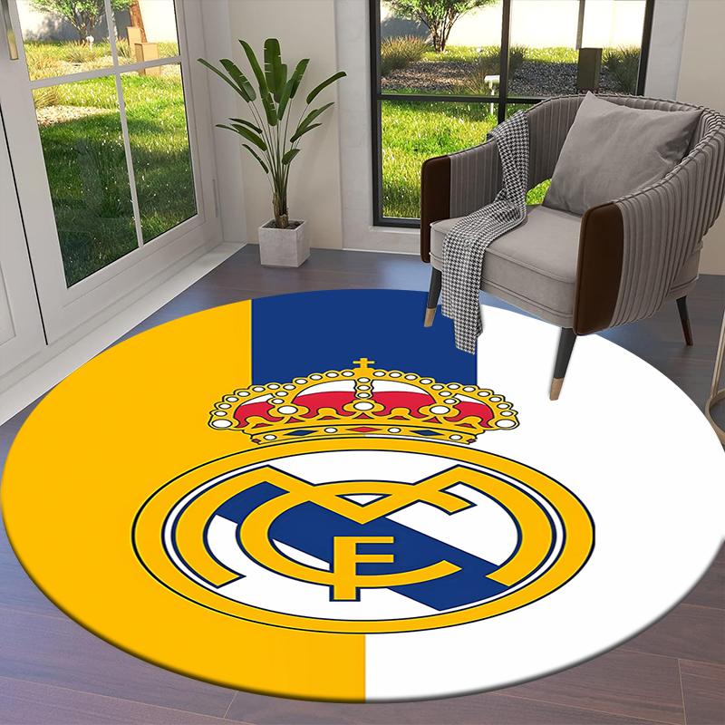 Real Madrid CF Runder Teppich, Teppich für Wohnzimmer Schlafzimmer Sofa Spielzimmer Dekor, Rutschfeste Bodenmatte